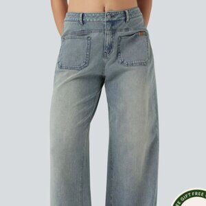 NWT - Halara Flex™ Mid Rise Wide Leg Washed Casual Jeans with Pockets XL Reg